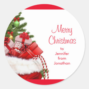 Pegatina Redonda Personalizado Merry Christmas Names Text Tree Temp