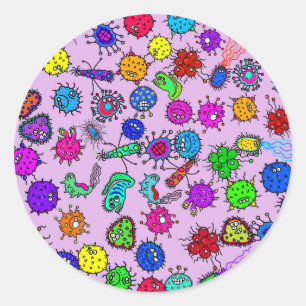 Pegatina Redonda Personalizado Microscópico Bacteria Bug Doodle Art
