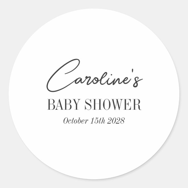 Pegatina Redonda Personalizado Minimalista blanco simple Baby Showe (Anverso)