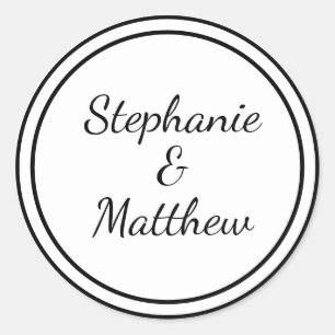 Pegatina Redonda Personalizado Minimalista Boda blanca negra Novia
