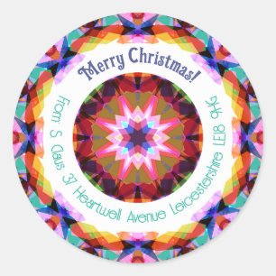 Pegatina Redonda Personalizado Modern Purple Merry Christmas Star D