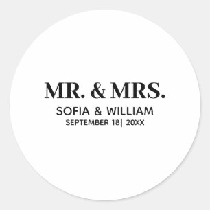 Pegatina Redonda Personalizado Modern Sr. y Sra. Boda