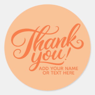 Pegatina Redonda Personalizado moderno Gracias Naranja de texto Col