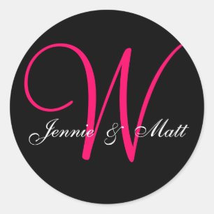 Pegatina Redonda Personalizado Monograma Bride Groom nombra a Pegat