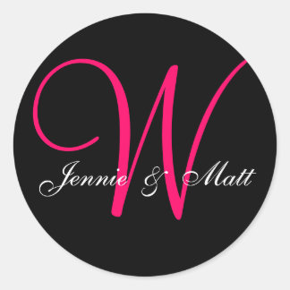 Pegatina Redonda Personalizado Monograma Bride Groom nombra a Pegat