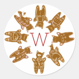 Pegatina Redonda Personalizado Monograma Gingerbread Gatos - Mano P