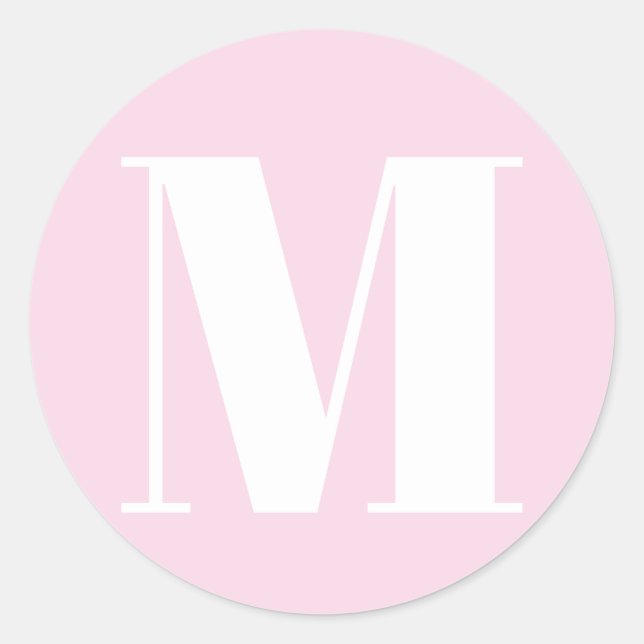 Pegatina Redonda Personalizado monograma luz rosa blanco número ini (Anverso)