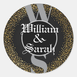 Pegatina Redonda personalizado Monograma nombre oro gris negro eleg
