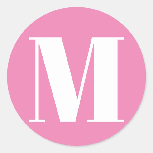 Pegatina Redonda Personalizado monograma número inicial blanco rosa (Anverso)