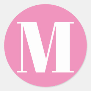 Pegatina Redonda Personalizado monograma número inicial blanco rosa