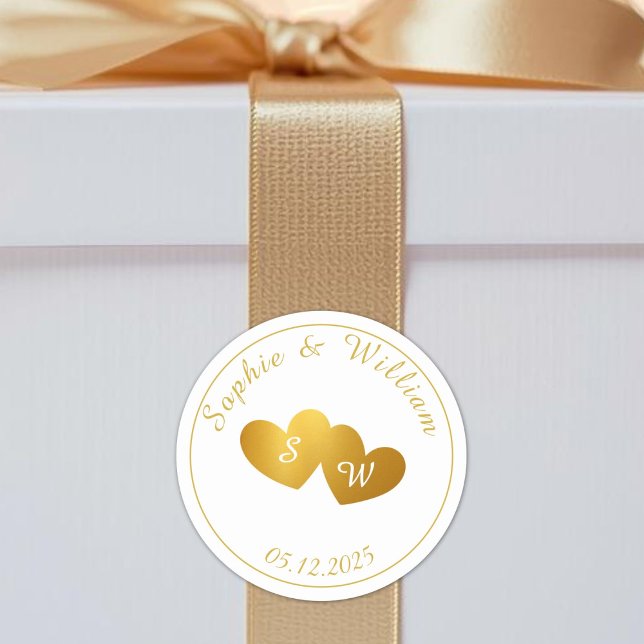 Pegatina Redonda Personalizado Monograma Parejas Iniciales Boda (Custom Monogram Couples Initials Wedding Classic Round Sticker)