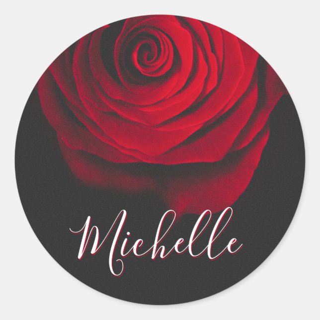 Pegatina Redonda Personalizado monograma rojo rosa vintage fotograf (Anverso)