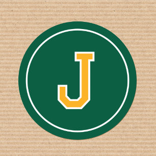 Pegatina Redonda Personalizado Monograma Típografía retro Amarillo 