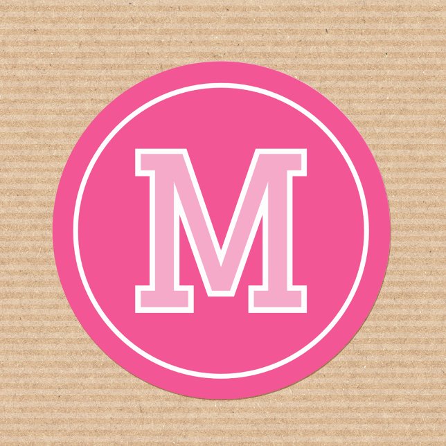 Pegatina Redonda Personalizado Monograma Típografía retro Rosa (Subido por el creador)