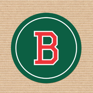 Pegatina Redonda Personalizado Monogramado Retro Negrita Verde Rojo