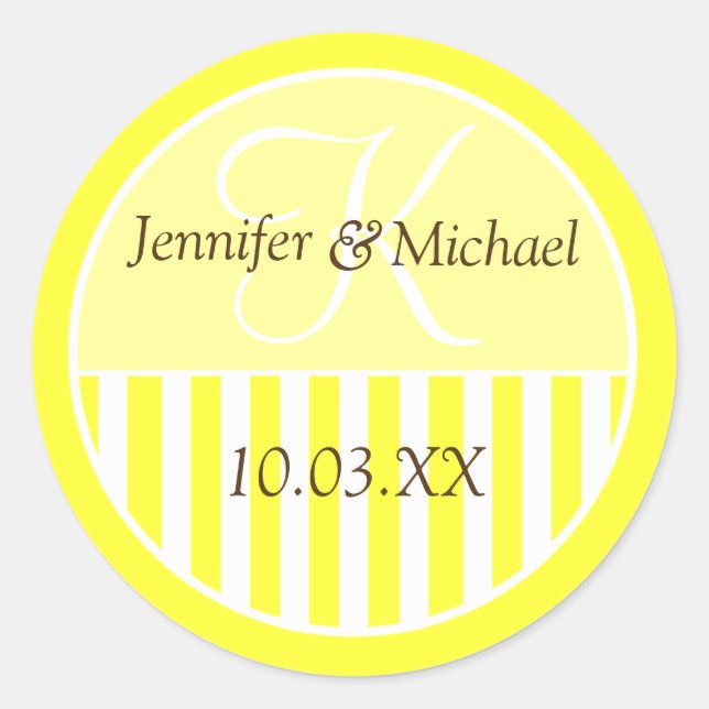 Pegatina Redonda Personalizado Monogramed Wedding Favor Labels (Anverso)