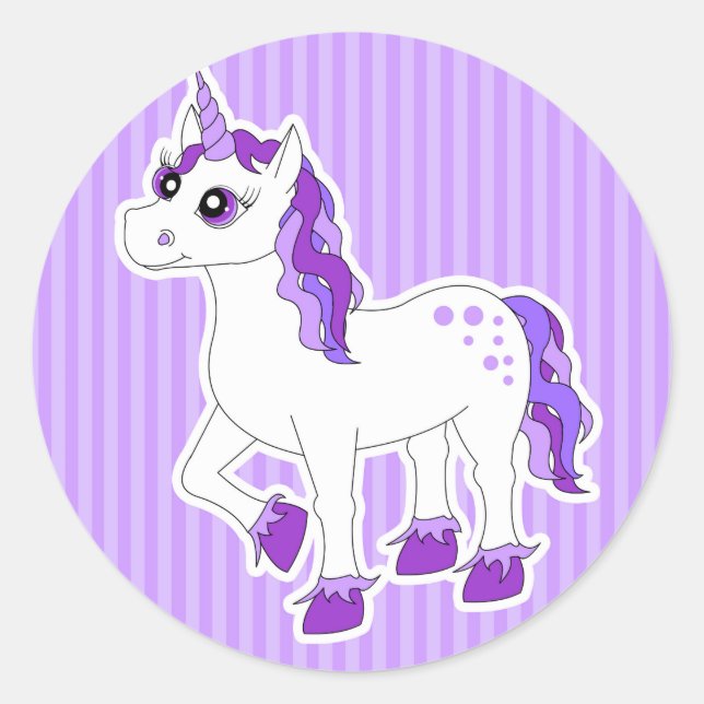 Pegatina Redonda Personalizado morado de unicornio (Anverso)