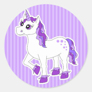 Pegatina Redonda Personalizado morado de unicornio