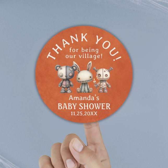 Pegatina Redonda Personalizado Naranja Halloween Baby Shower Gracia (Custom Orange Halloween Baby Shower Thank You Classic Round Sticker)