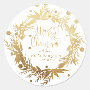 Pegatina Redonda Personalizado Navidades blancos Eucalyptus Wreath