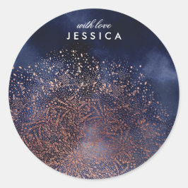 Pegatina Redonda Personalizado Navidades de la espuma de oro azul P