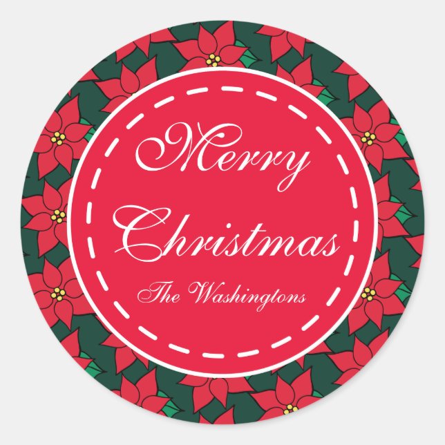 Pegatina Redonda Personalizado Navidades de Poinsettia Pegatinas de (Anverso)
