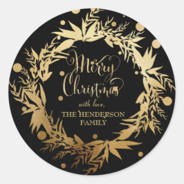 Pegatina Redonda Personalizado Navidades negros Eucalyptus Wreath