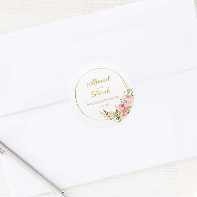Pegatina Redonda Personalizado Nikkah Shaadi Boda islámico Floral (Subido por el creador)
