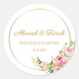 Pegatina Redonda Personalizado Nikkah Shaadi Boda islámico Floral