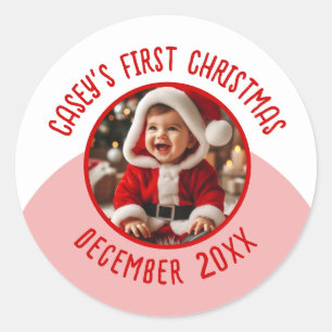 Pegatina Redonda Personalizado Nombre de foto añada Año Primer Navi