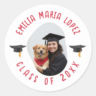 Pegatina Redonda Personalizado Nombre de foto Graduación Cap Keepsa