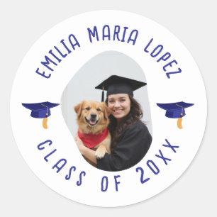 Pegatina Redonda Personalizado Nombre de foto Graduación Cap Keepsa