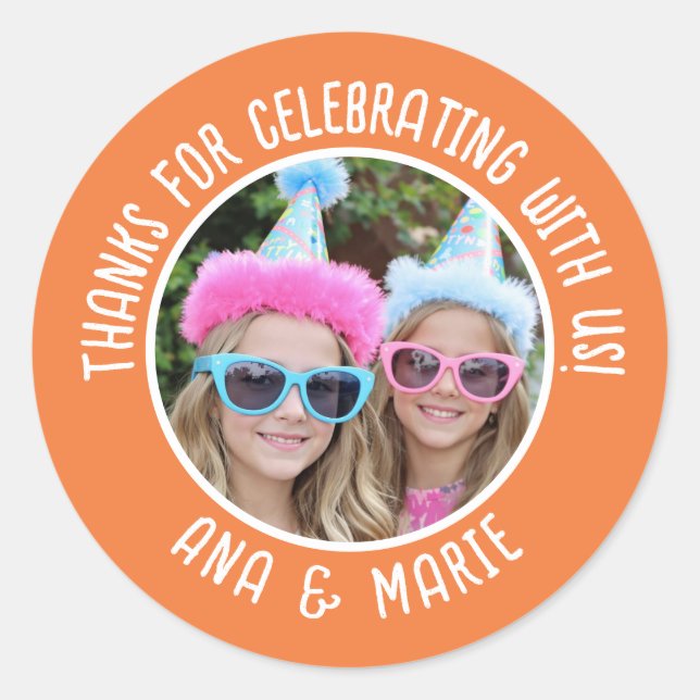 Pegatina Redonda Personalizado Nombres de fotos Doble Cumpleaños Gr (Anverso)