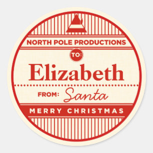 Pegatina Redonda Personalizado North Pole Productions Christmas Sti