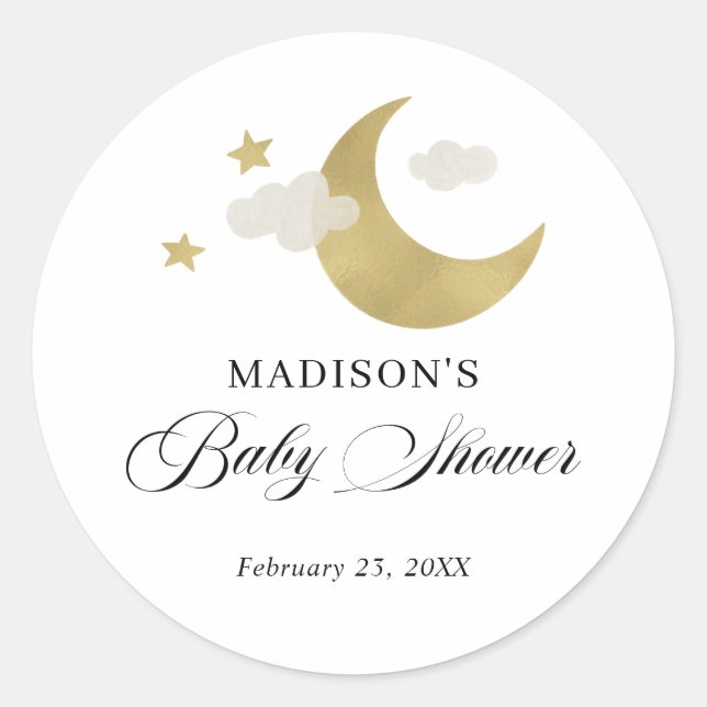 Pegatina Redonda Personalizado | Nubes Baby Shower Moon Stars (Anverso)