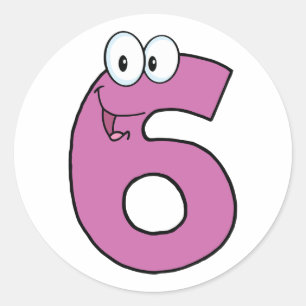 Pegatina Redonda Personalizado Número 6 Divertido Morado Sonriente 
