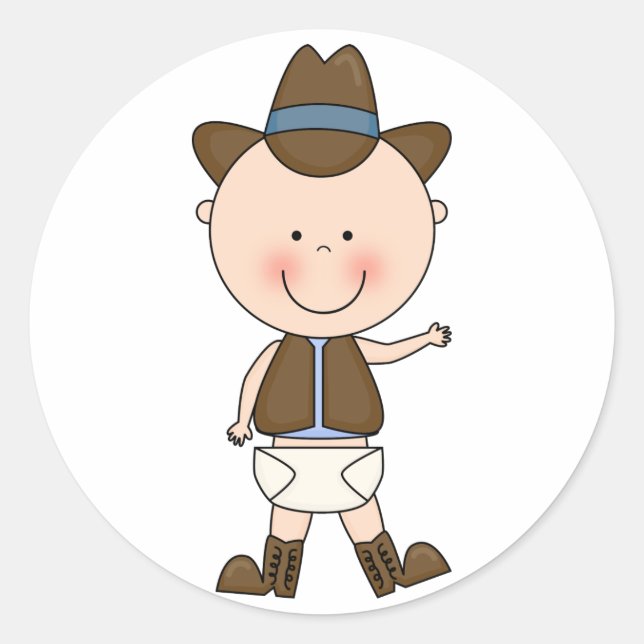 Pegatina Redonda Personalizado occidental de niño pequeño y doloros (Anverso)