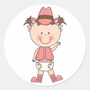 Pegatina Redonda Personalizado occidental de una niña y una piedad 