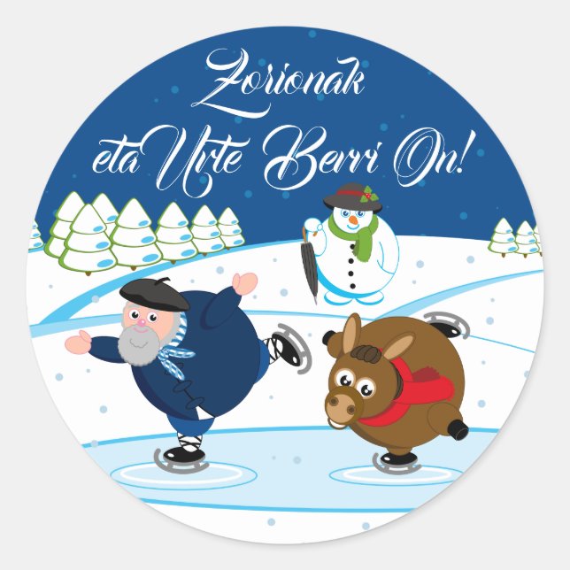 Pegatina Redonda Personalizado, Olentzero + "Zorionak eta Urte Berr (Anverso)