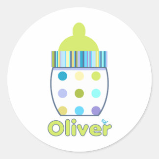 Pegatina Redonda Personalizado Oliver Baby Bottle