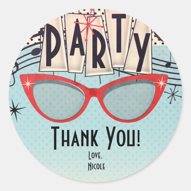 Pegatina Redonda Personalizado partidario de los 50 del Retro Vinta (Anverso)