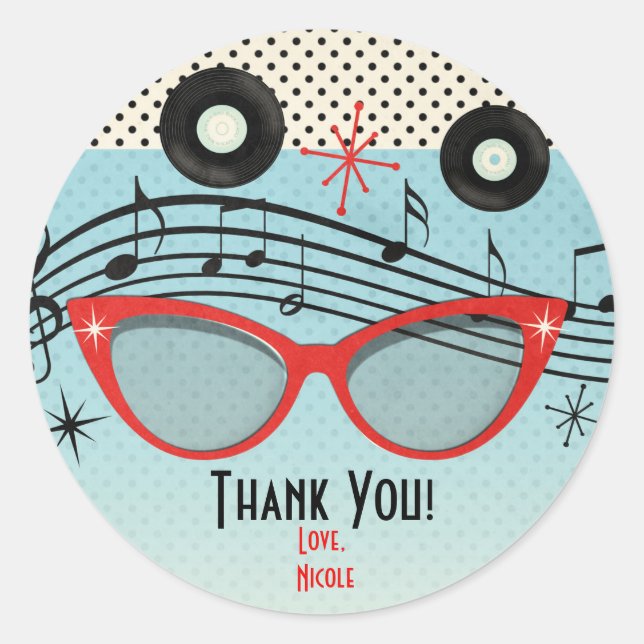 Pegatina Redonda Personalizado partidario de los 50 del Retro Vinta (Anverso)