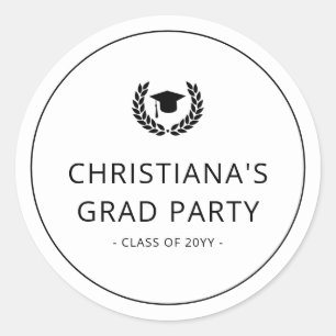 Pegatina Redonda Personalizado Partido de Graduación Moderno y Mini