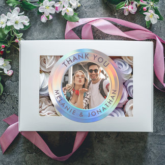 Pegatina Redonda Personalizado Pastel Moderno Boda Holográfico Grac