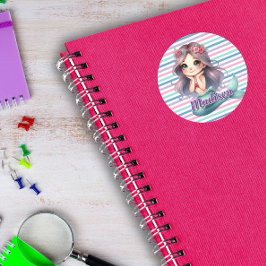 Pegatina Redonda Personalizado Patrón a rayas de Sirena