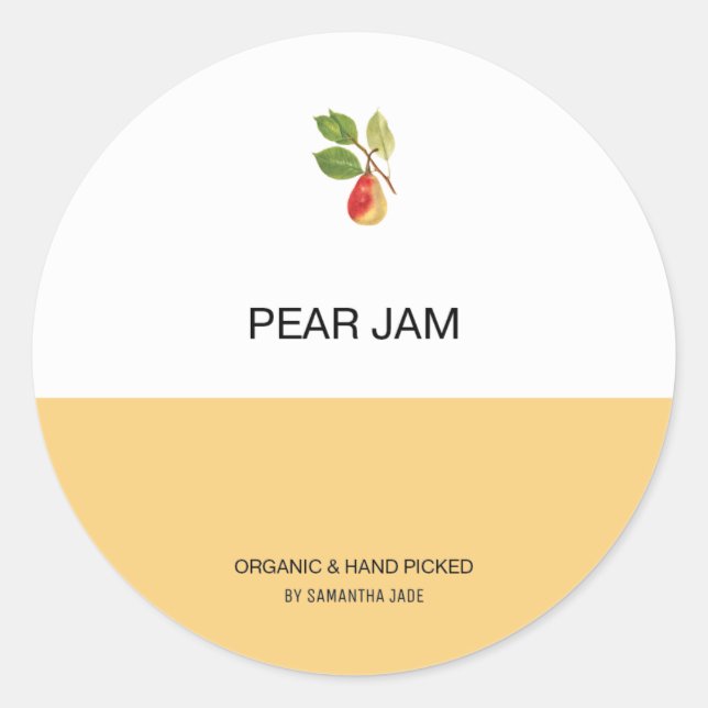 Pegatina Redonda Personalizado Pear Jam & Preserve Jar Labs para de (Anverso)