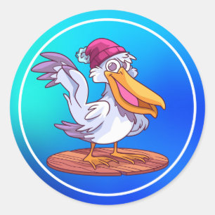 Pegatina Redonda Personalizado Pelican Navidades de mano - Ilustrac