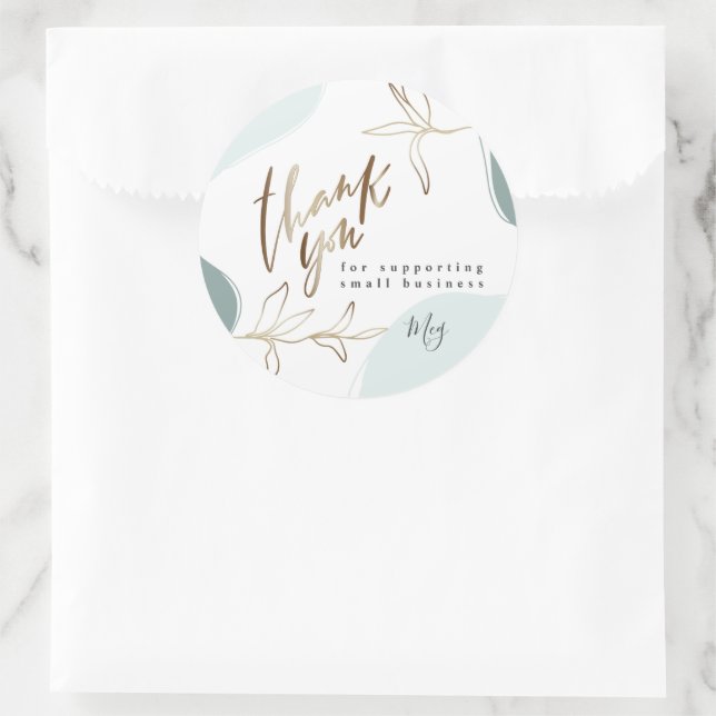 Pegatina Redonda Personalizado Pequeña Empresa Mint & Moss Gracias (Bolso)