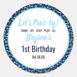 Pegatina Redonda Personalizado Perro Cumpleaños Blue Paw Imprimir M