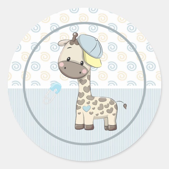 Pegatina Redonda Personalizado Personalizado Baby Boy Giraffe (Anverso)